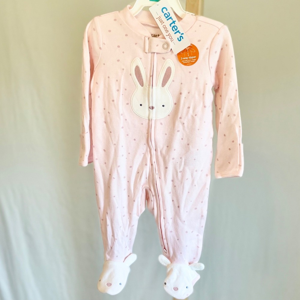 Carters Just One You Pink Bunny Polka Dot 2-Way Zipper Footed Sleeper NB NEW